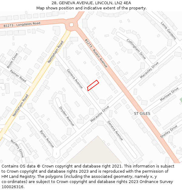 28, GENEVA AVENUE, LINCOLN, LN2 4EA: Location map and indicative extent of plot