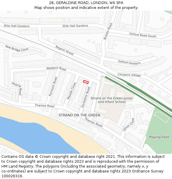 28, GERALDINE ROAD, LONDON, W4 3PA: Location map and indicative extent of plot