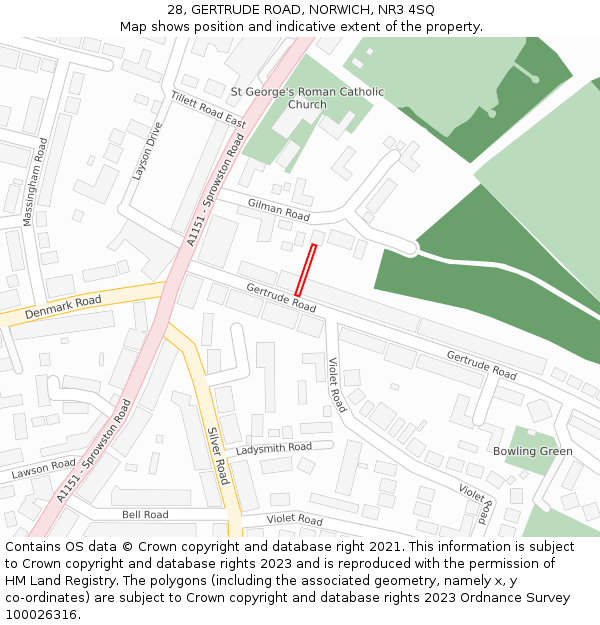 28, GERTRUDE ROAD, NORWICH, NR3 4SQ: Location map and indicative extent of plot