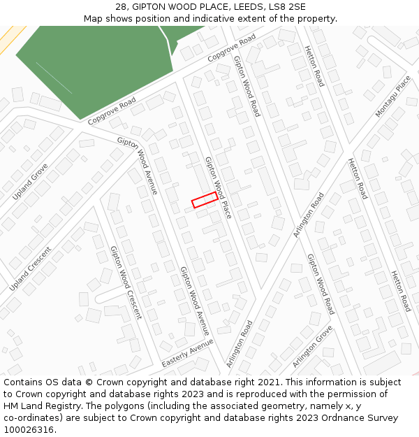 28, GIPTON WOOD PLACE, LEEDS, LS8 2SE: Location map and indicative extent of plot