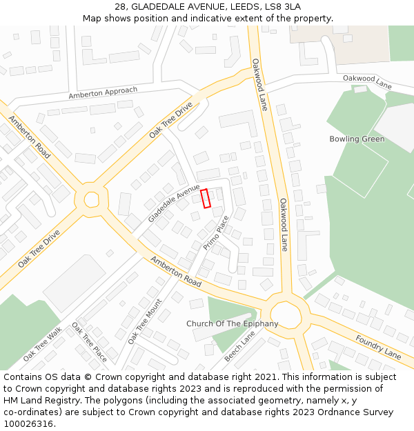 28, GLADEDALE AVENUE, LEEDS, LS8 3LA: Location map and indicative extent of plot