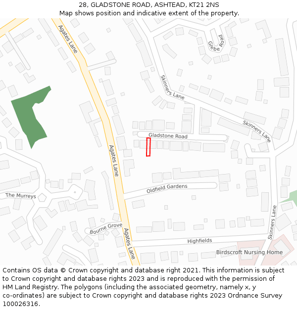 28, GLADSTONE ROAD, ASHTEAD, KT21 2NS: Location map and indicative extent of plot