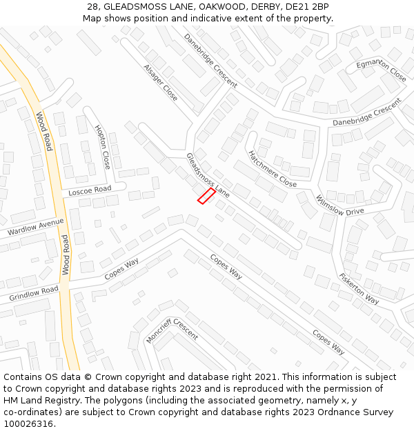 28, GLEADSMOSS LANE, OAKWOOD, DERBY, DE21 2BP: Location map and indicative extent of plot