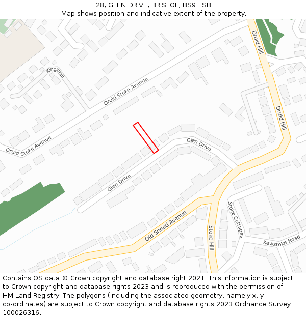 28, GLEN DRIVE, BRISTOL, BS9 1SB: Location map and indicative extent of plot