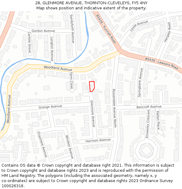 28, GLENMORE AVENUE, THORNTON-CLEVELEYS, FY5 4NY: Location map and indicative extent of plot