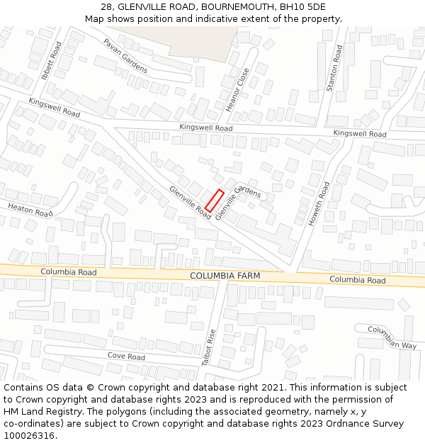 28, GLENVILLE ROAD, BOURNEMOUTH, BH10 5DE: Location map and indicative extent of plot