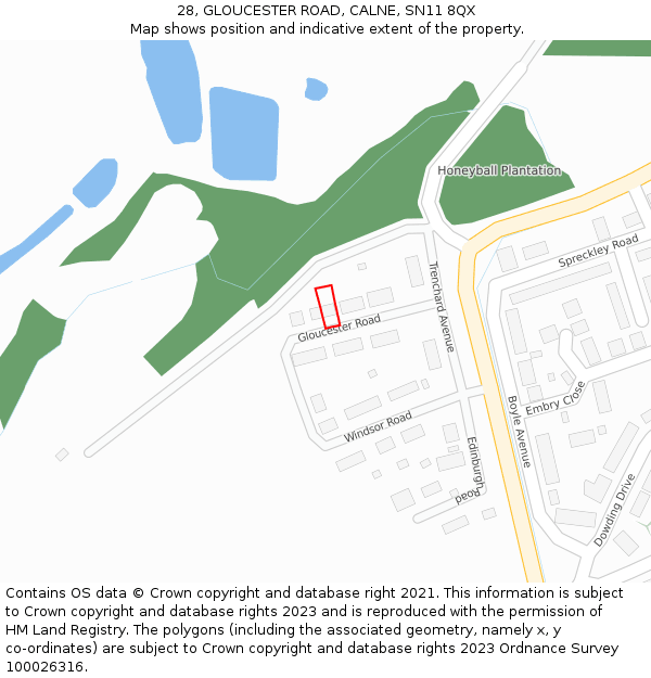 28, GLOUCESTER ROAD, CALNE, SN11 8QX: Location map and indicative extent of plot