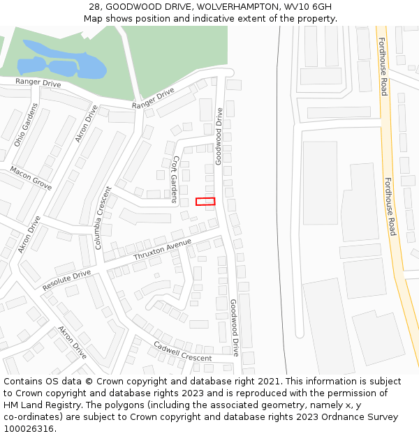 28, GOODWOOD DRIVE, WOLVERHAMPTON, WV10 6GH: Location map and indicative extent of plot