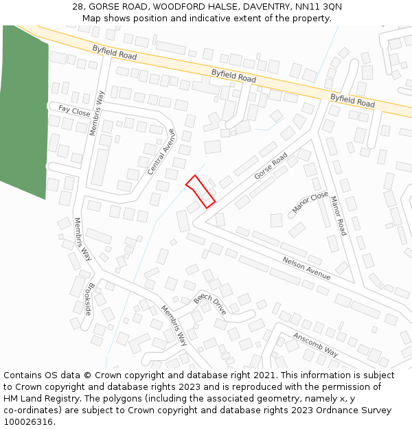 28, GORSE ROAD, WOODFORD HALSE, DAVENTRY, NN11 3QN: Location map and indicative extent of plot