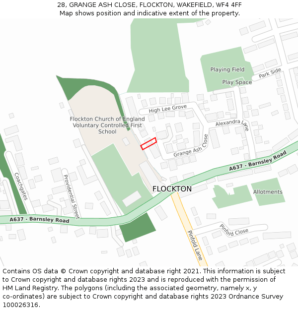 28, GRANGE ASH CLOSE, FLOCKTON, WAKEFIELD, WF4 4FF: Location map and indicative extent of plot