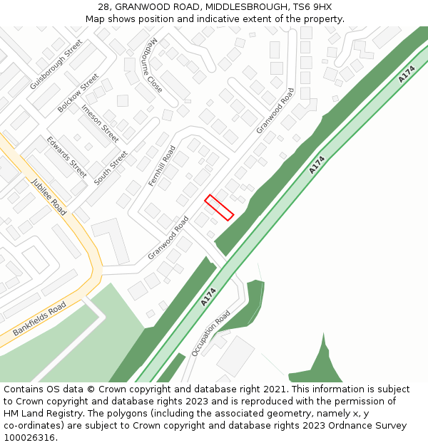28, GRANWOOD ROAD, MIDDLESBROUGH, TS6 9HX: Location map and indicative extent of plot