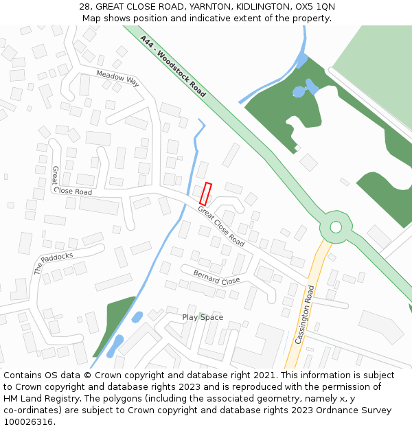 28, GREAT CLOSE ROAD, YARNTON, KIDLINGTON, OX5 1QN: Location map and indicative extent of plot