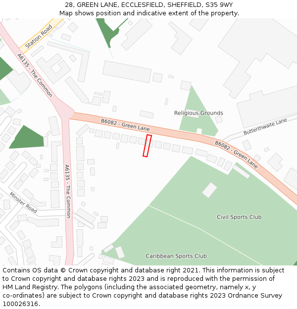 28, GREEN LANE, ECCLESFIELD, SHEFFIELD, S35 9WY: Location map and indicative extent of plot
