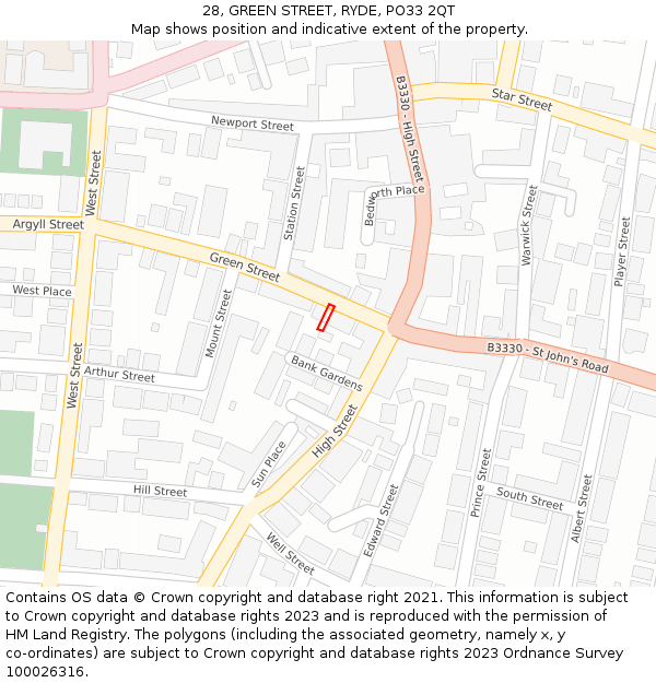 28, GREEN STREET, RYDE, PO33 2QT: Location map and indicative extent of plot