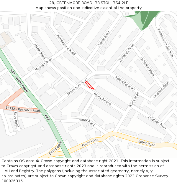 28, GREENMORE ROAD, BRISTOL, BS4 2LE: Location map and indicative extent of plot
