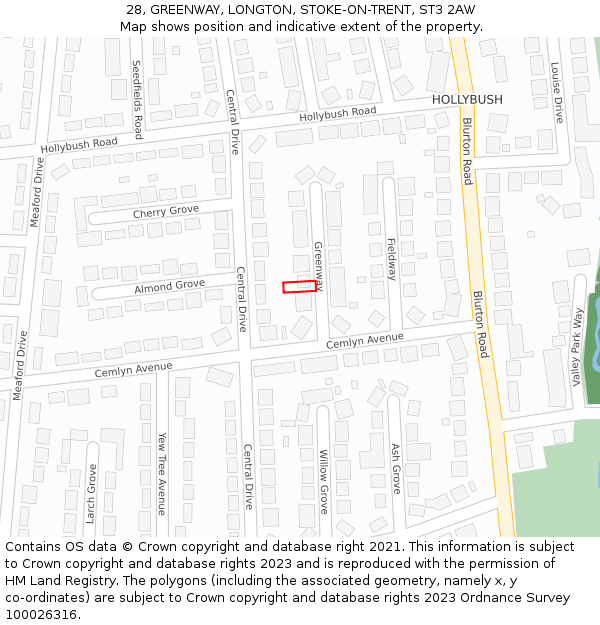 28, GREENWAY, LONGTON, STOKE-ON-TRENT, ST3 2AW: Location map and indicative extent of plot