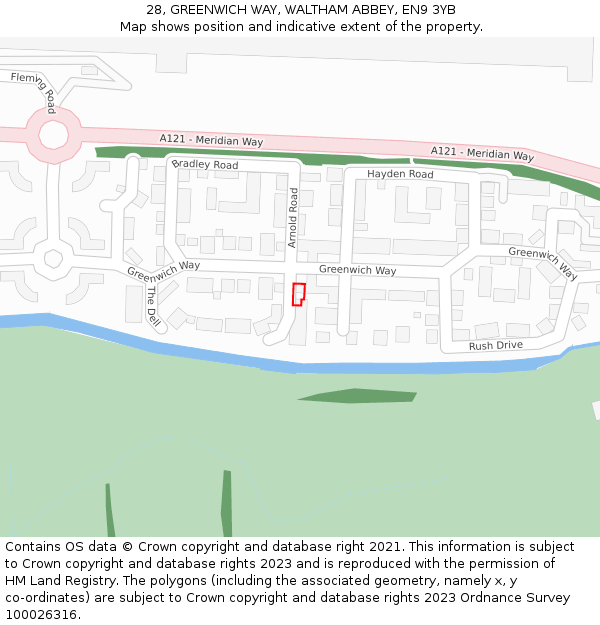 28, GREENWICH WAY, WALTHAM ABBEY, EN9 3YB: Location map and indicative extent of plot