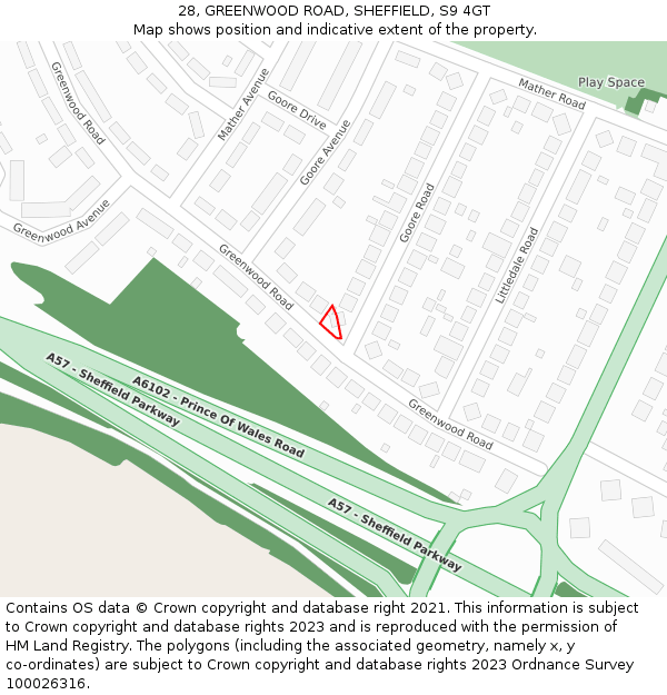 28, GREENWOOD ROAD, SHEFFIELD, S9 4GT: Location map and indicative extent of plot