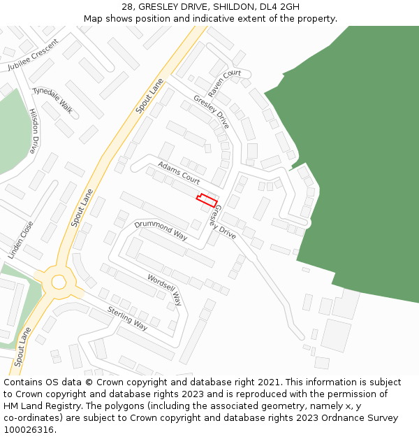 28, GRESLEY DRIVE, SHILDON, DL4 2GH: Location map and indicative extent of plot