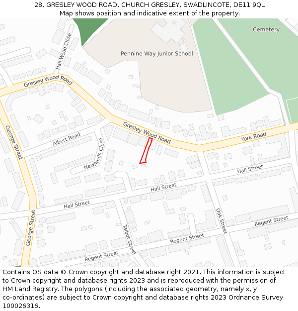 28, GRESLEY WOOD ROAD, CHURCH GRESLEY, SWADLINCOTE, DE11 9QL: Location map and indicative extent of plot