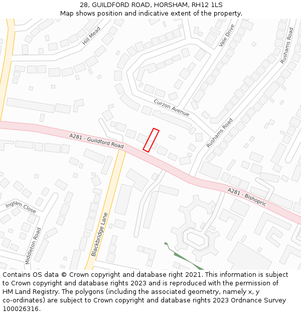 28, GUILDFORD ROAD, HORSHAM, RH12 1LS: Location map and indicative extent of plot