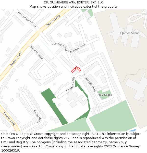 28, GUINEVERE WAY, EXETER, EX4 8LQ: Location map and indicative extent of plot