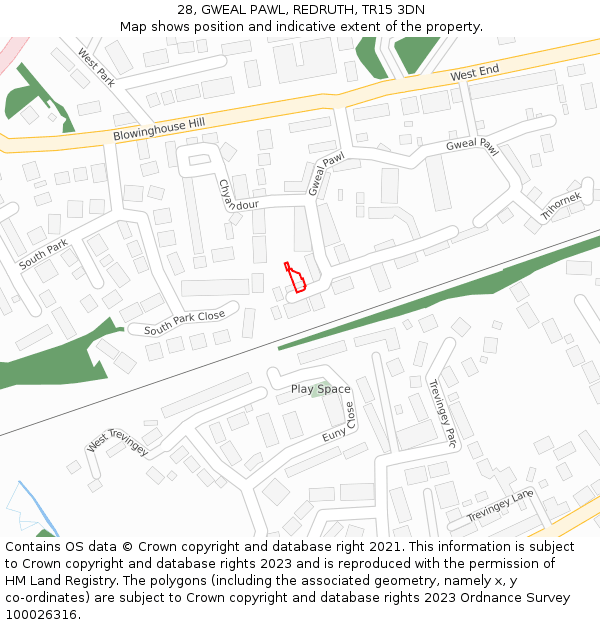 28, GWEAL PAWL, REDRUTH, TR15 3DN: Location map and indicative extent of plot