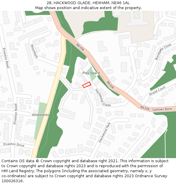 28, HACKWOOD GLADE, HEXHAM, NE46 1AL: Location map and indicative extent of plot