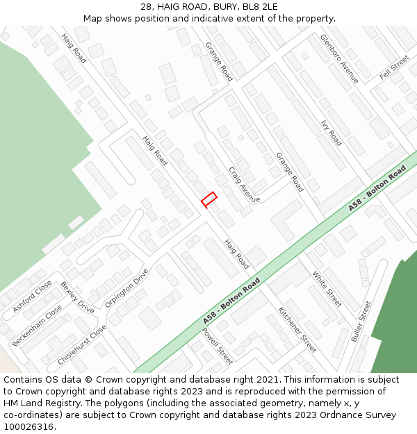 28, HAIG ROAD, BURY, BL8 2LE: Location map and indicative extent of plot