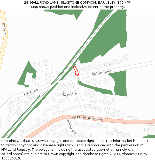 28, HALL ROYD LANE, SILKSTONE COMMON, BARNSLEY, S75 4PN: Location map and indicative extent of plot
