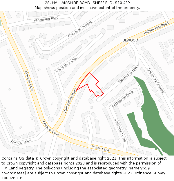 28, HALLAMSHIRE ROAD, SHEFFIELD, S10 4FP: Location map and indicative extent of plot