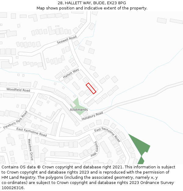 28, HALLETT WAY, BUDE, EX23 8PG: Location map and indicative extent of plot