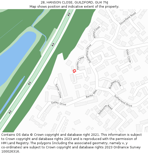 28, HANSON CLOSE, GUILDFORD, GU4 7NJ: Location map and indicative extent of plot