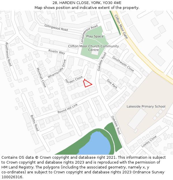 28, HARDEN CLOSE, YORK, YO30 4WE: Location map and indicative extent of plot