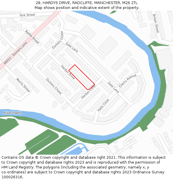 28, HARDYS DRIVE, RADCLIFFE, MANCHESTER, M26 2TL: Location map and indicative extent of plot