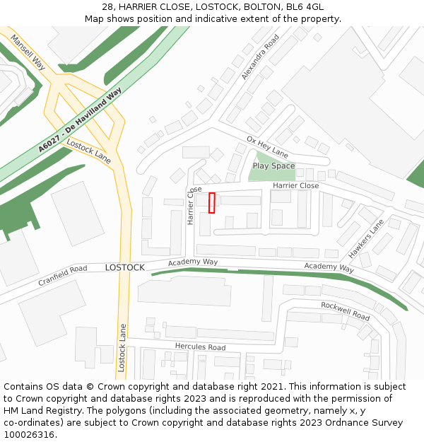 28, HARRIER CLOSE, LOSTOCK, BOLTON, BL6 4GL: Location map and indicative extent of plot