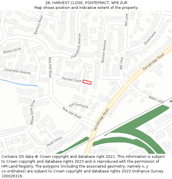 28, HARVEST CLOSE, PONTEFRACT, WF8 2UR: Location map and indicative extent of plot