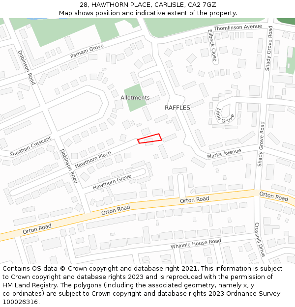28, HAWTHORN PLACE, CARLISLE, CA2 7GZ: Location map and indicative extent of plot