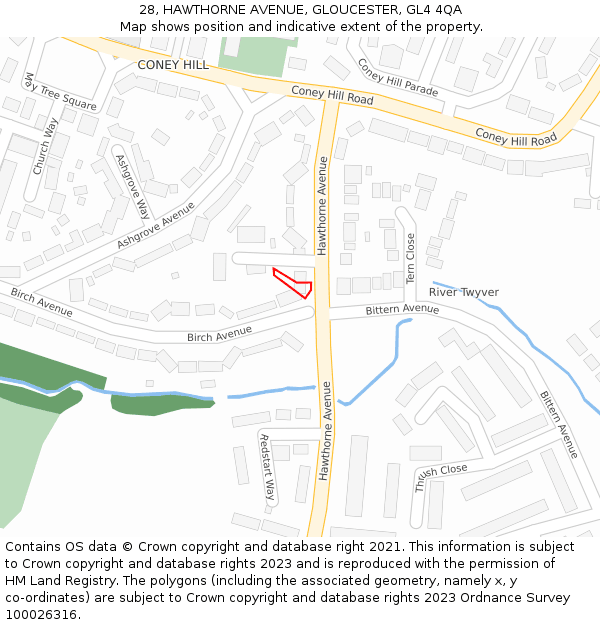 28, HAWTHORNE AVENUE, GLOUCESTER, GL4 4QA: Location map and indicative extent of plot