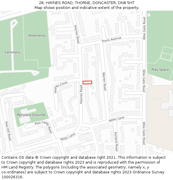 28, HAYNES ROAD, THORNE, DONCASTER, DN8 5HT: Location map and indicative extent of plot