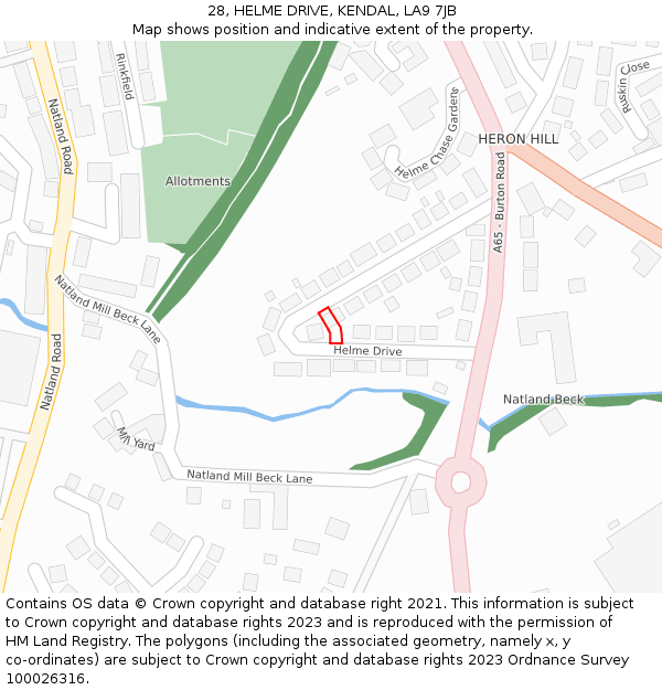 28, HELME DRIVE, KENDAL, LA9 7JB: Location map and indicative extent of plot
