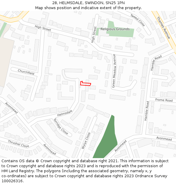 28, HELMSDALE, SWINDON, SN25 1PN: Location map and indicative extent of plot