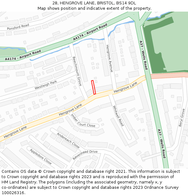 28, HENGROVE LANE, BRISTOL, BS14 9DL: Location map and indicative extent of plot
