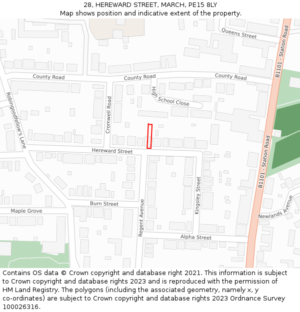 28, HEREWARD STREET, MARCH, PE15 8LY: Location map and indicative extent of plot