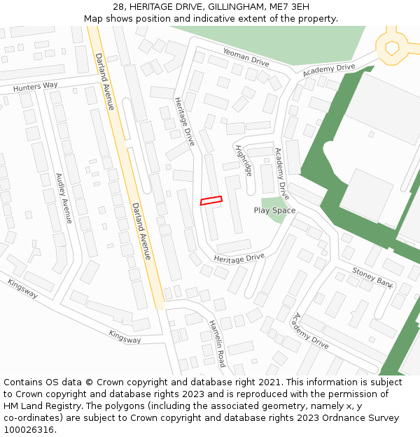 28, HERITAGE DRIVE, GILLINGHAM, ME7 3EH: Location map and indicative extent of plot