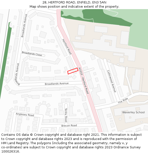 28, HERTFORD ROAD, ENFIELD, EN3 5AN: Location map and indicative extent of plot