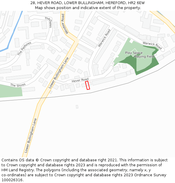 28, HEVER ROAD, LOWER BULLINGHAM, HEREFORD, HR2 6EW: Location map and indicative extent of plot