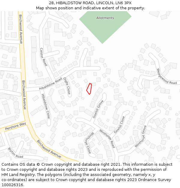 28, HIBALDSTOW ROAD, LINCOLN, LN6 3PX: Location map and indicative extent of plot