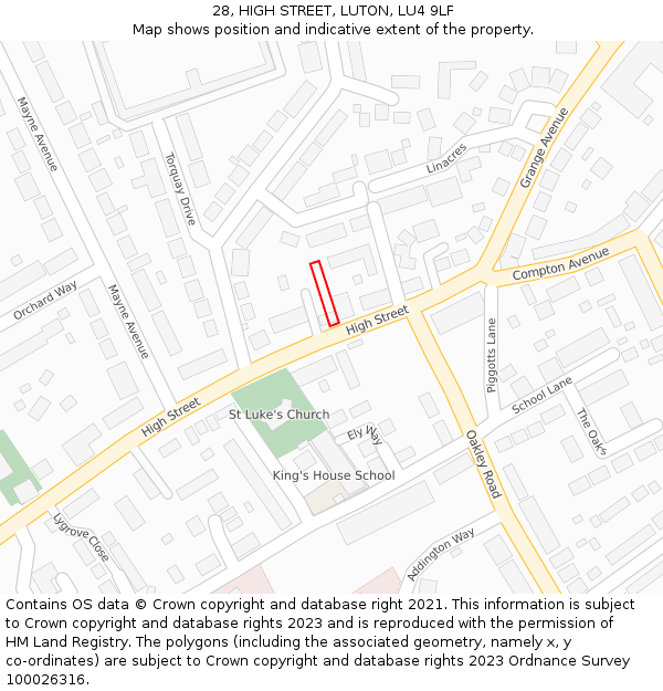 28, HIGH STREET, LUTON, LU4 9LF: Location map and indicative extent of plot