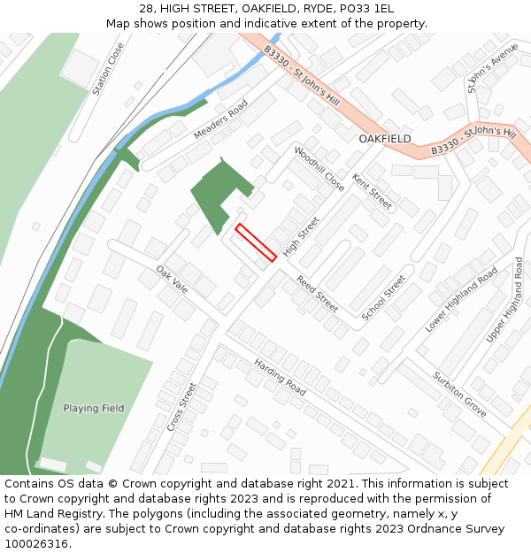 28, HIGH STREET, OAKFIELD, RYDE, PO33 1EL: Location map and indicative extent of plot
